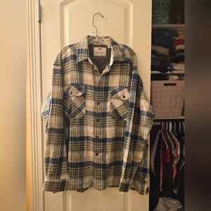 Vintage Levis Mens Flannel Shirt Sz Large Cream, Green, Navy